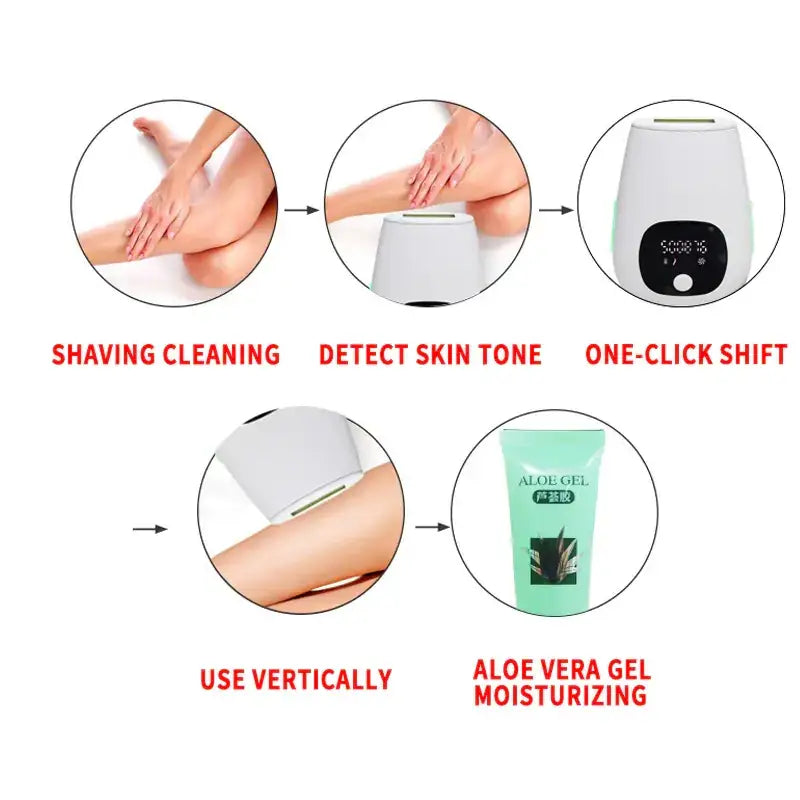 White handheld laser hair removal device with digital display and control buttons