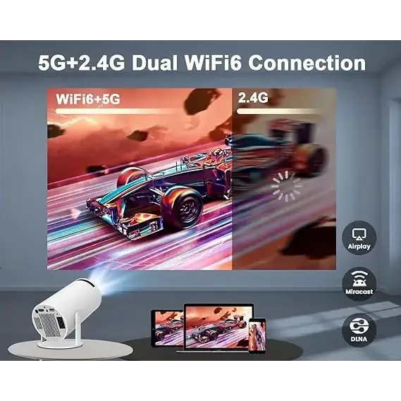 Mini Projector 4K 1080P Support, Portable Projector WiFi6 BT 5.0 Android 11, Smart Projector Auto Horizontal Correction,180°Rotatable Outdoor Movie Projector Compatible with Phone