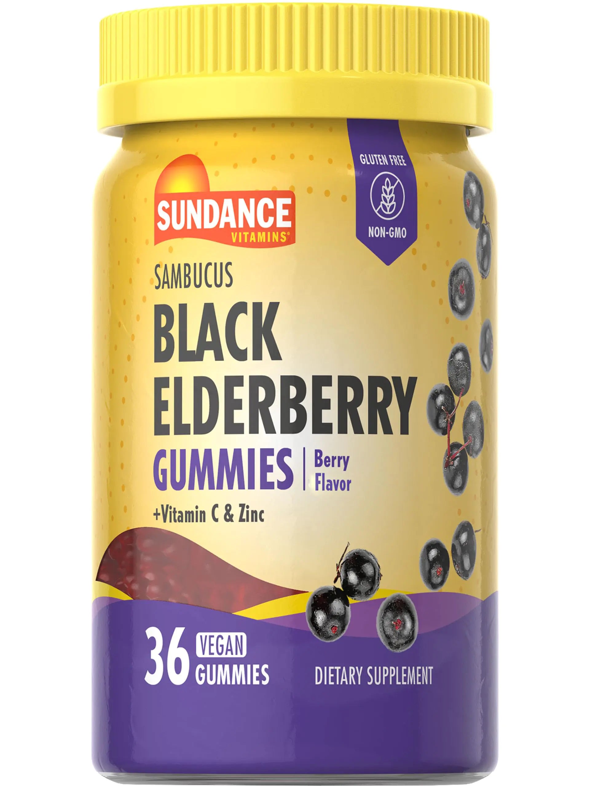 Sundance Black Elderberry Gummies | 36 Count | with Vitamin C and Zinc | Berry Flavor | Vegan Non-GMO and Gluten Free Supplement