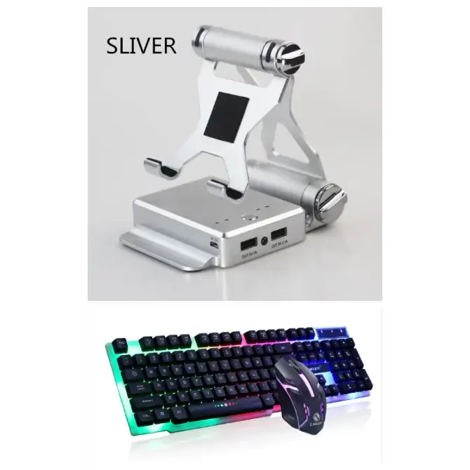 Silver aluminum tablet stand with usb ports and adjustable arm