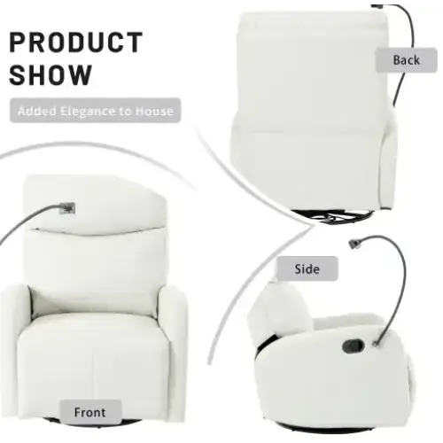 White leather recliner chair with a sleek, modern design and black base.