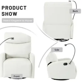White leather recliner chair with a sleek, modern design and black base.
