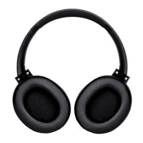 Black over-ear headphones with padded, circular earcups and a sleek headband.
