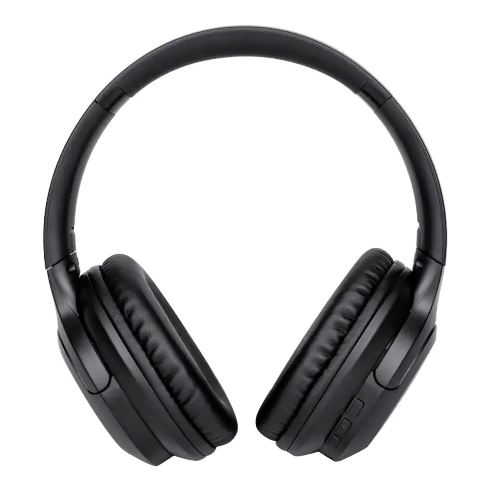 Black over-ear wireless headphones with padded earcups and a sleek, minimalist design.
