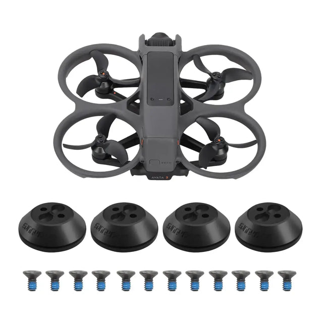 Gray avata 2 drone with black protective rings and four propellers.