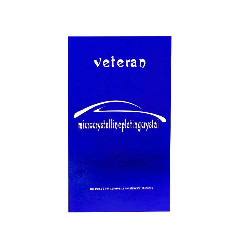 Blue rectangular package for ’veteran’ microcrystalline plating crystal automotive maintenance product.
