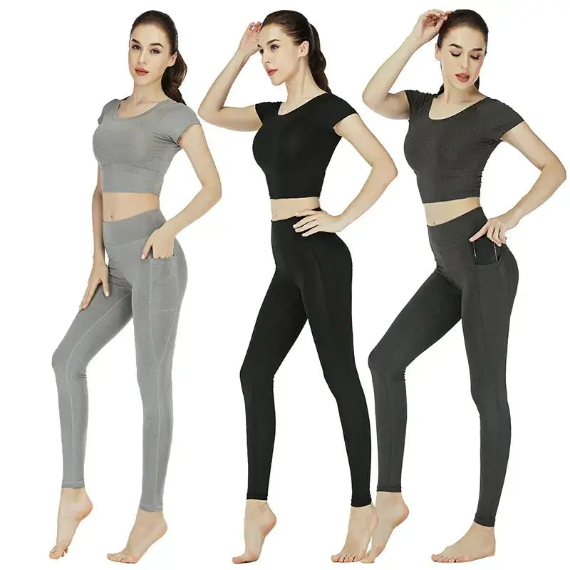 Multicolor Cropped Yoga Outfit Set for Women