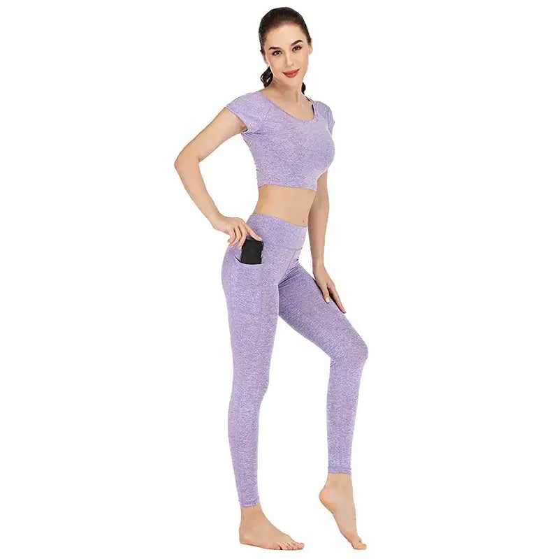Multicolor Cropped Yoga Outfit Set for Women