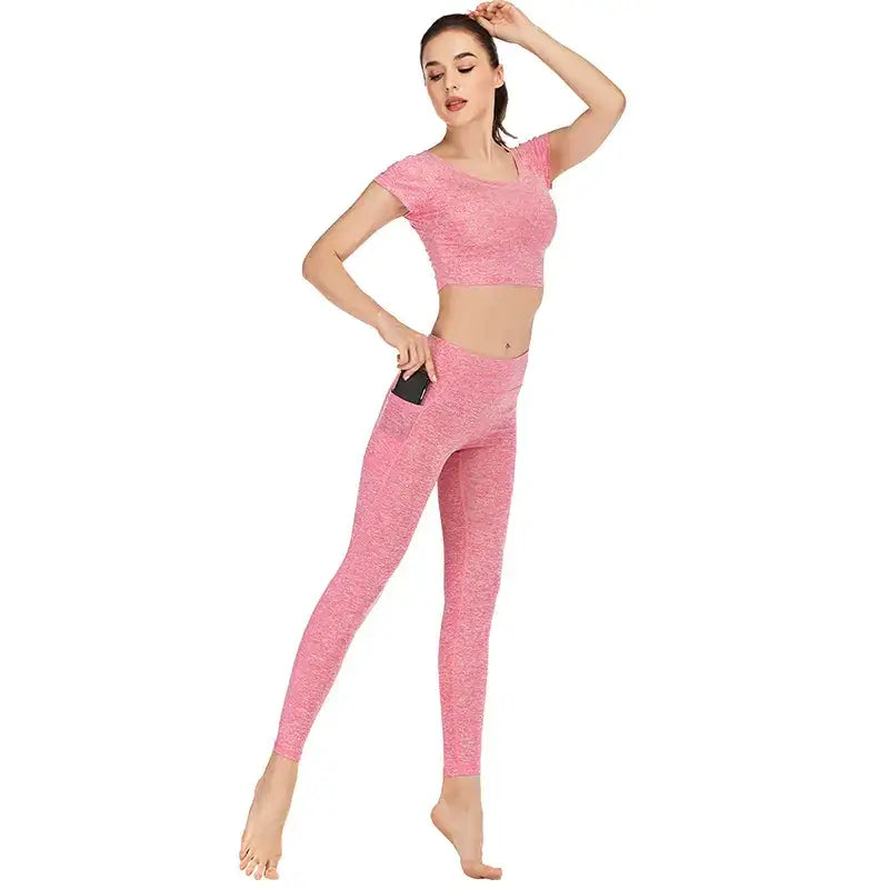 Multicolor Cropped Yoga Outfit Set for Women