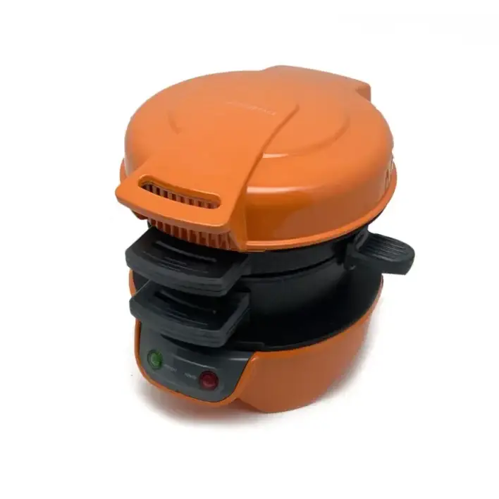 Orange and black multi-slot electric sandwich maker with a sleek, rounded design.