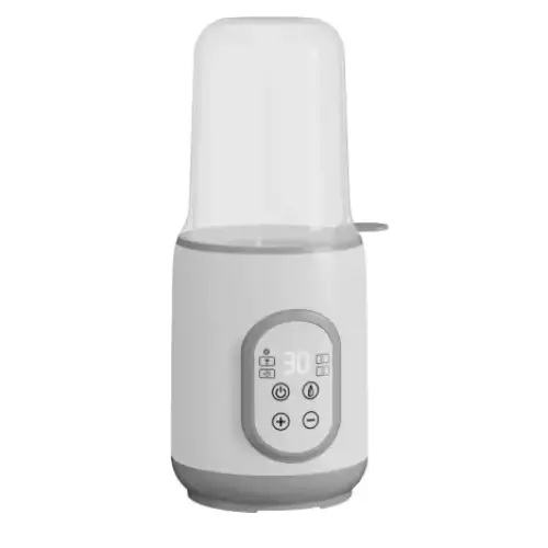 White and gray electric baby bottle warmer with a clear plastic insert.