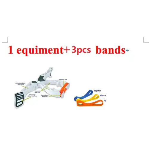 The image displays a white plastic equipment set with three colored bands—blue, yellow, and orange—for different skill levels.