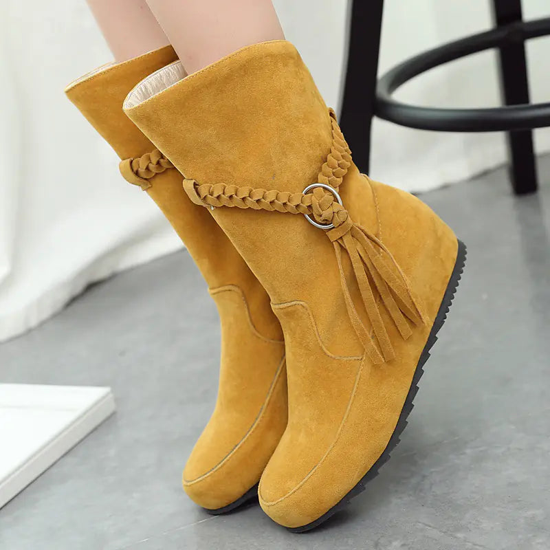 Nubuck Leather Short Low-Heel Martin Boots - Joomcy