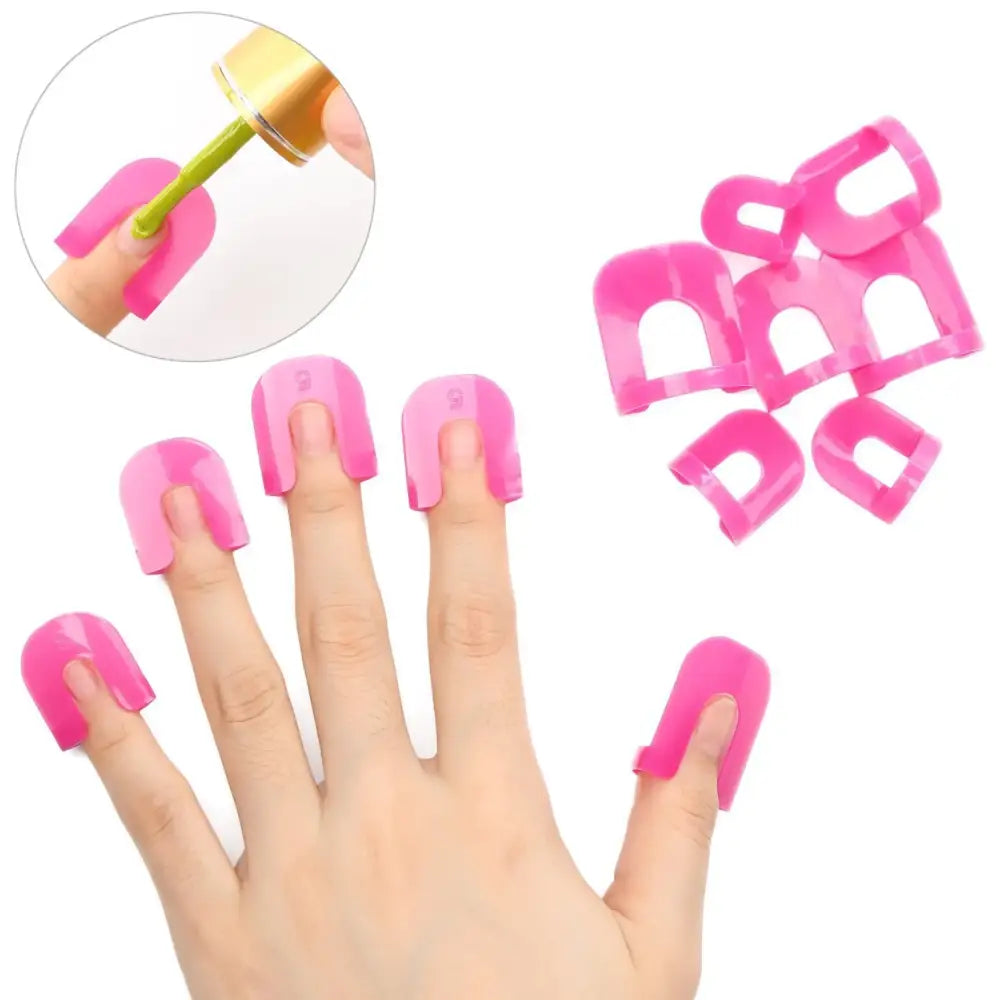 Pink plastic nail shaping guides for applying gel or polish.