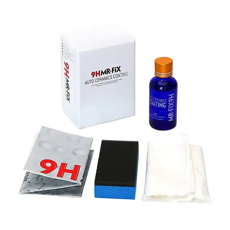 Blue bottle with orange cap containing 9h mr-fix auto ceramics coating.