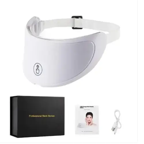 White plastic eye mask with adjustable strap and touch-sensitive control button.