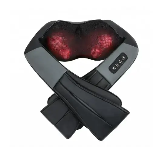 Black and gray massage neck wrap with red glowing panels.