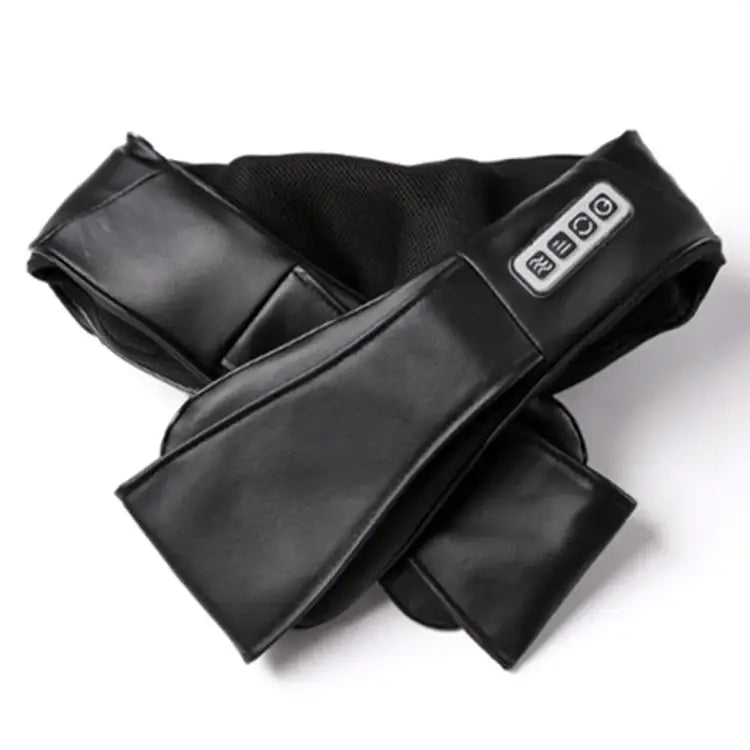 Black leather-like massage belt with control panel featuring three buttons.