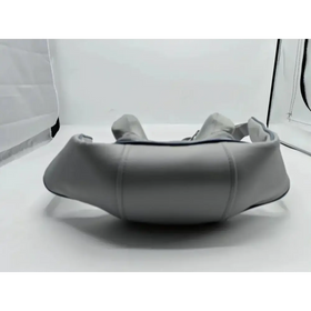 Gray leather belt bag with a sleek, minimalist design and subtle stitching details.