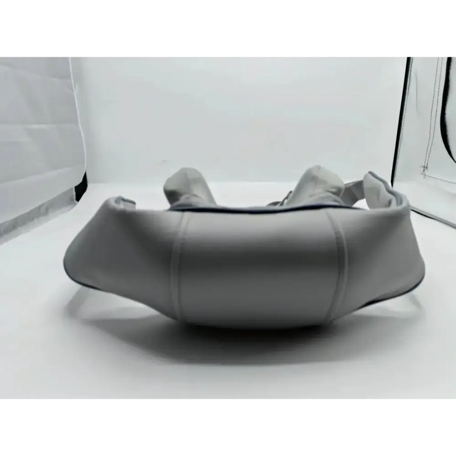 Gray leather belt bag with a sleek, minimalist design and subtle stitching details.