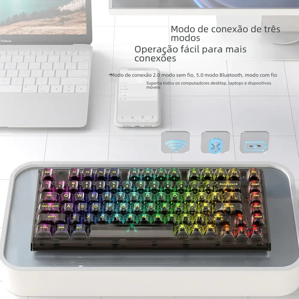 Rgb-backlit mechanical keyboard with translucent black keycaps and a sleek, modern design.