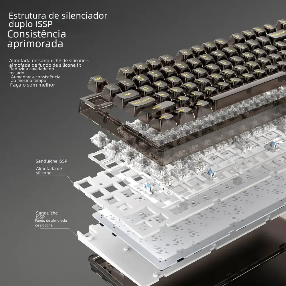 Black keyboard with gold lettering and a transparent silicone layer.