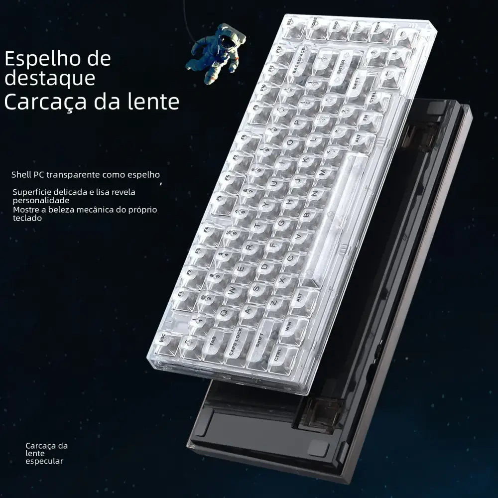 Clear transparent pc keyboard shell with a glossy, reflective surface.