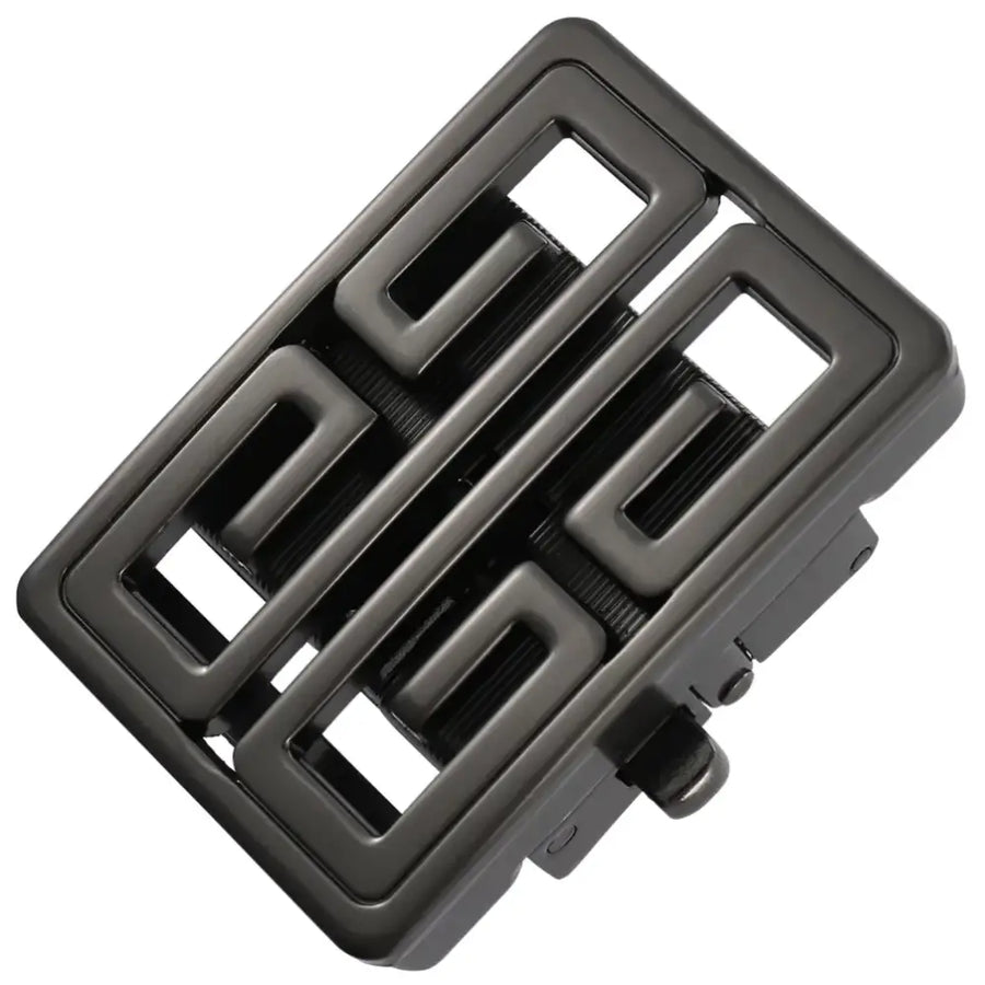 Black matte-finish plastic car air vent cover with a geometric, rectangular grid design.