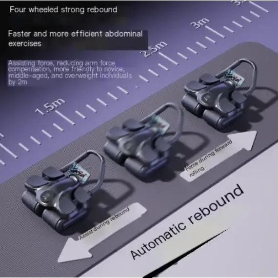 Black, four-wheeled rebound exercise device with a sleek metallic finish and ergonomic design.