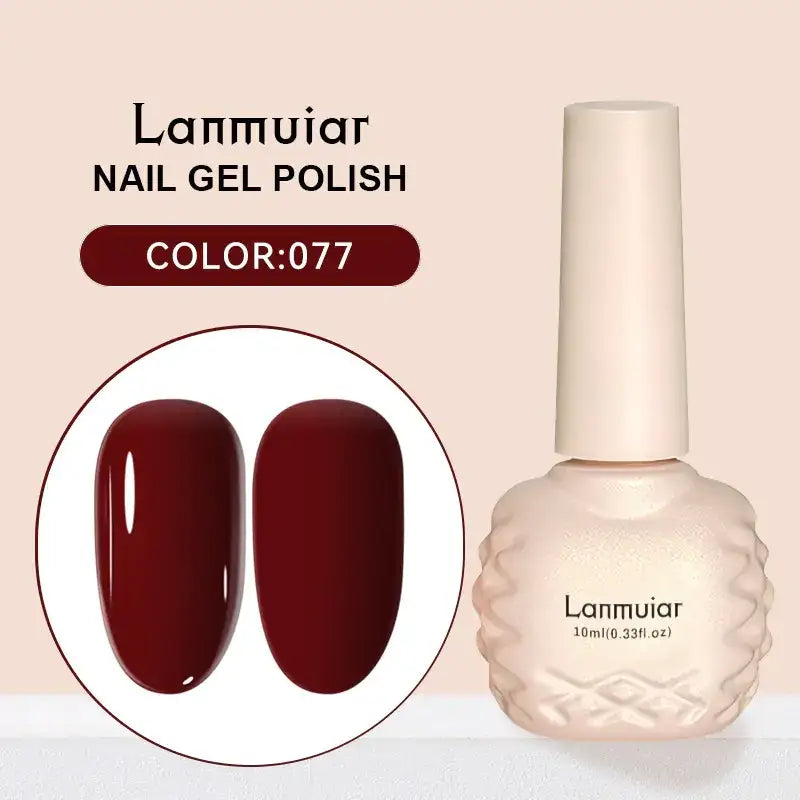 Lanmuiar nail gel polish in a creamy off-white, textured bottle with a matching cap and color code 077.