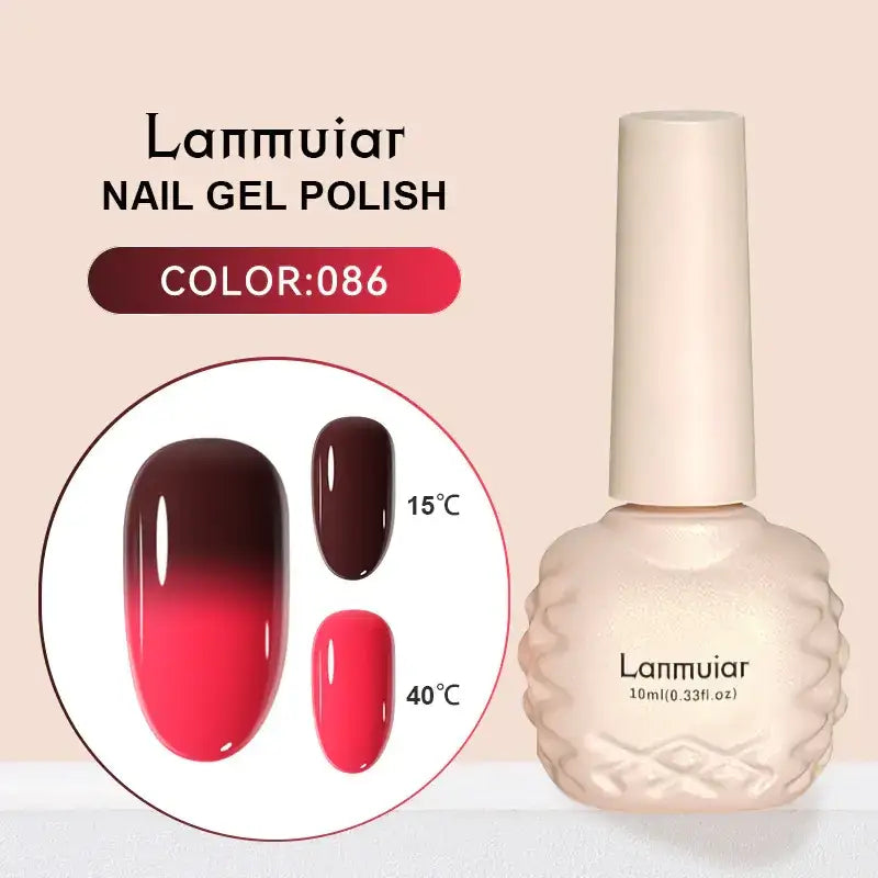 Lanmuiar nail gel polish in a 10ml bottle with an off-white, textured body and cap.