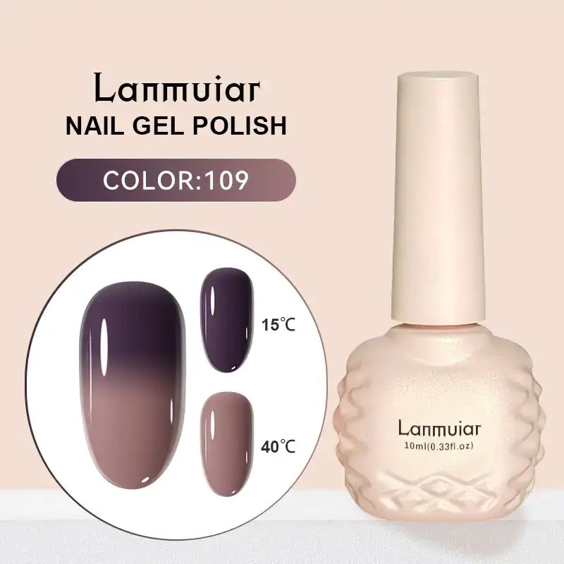 Lanmuiar nail gel polish in a 10ml bottle with an off-white, textured body and matching cap.