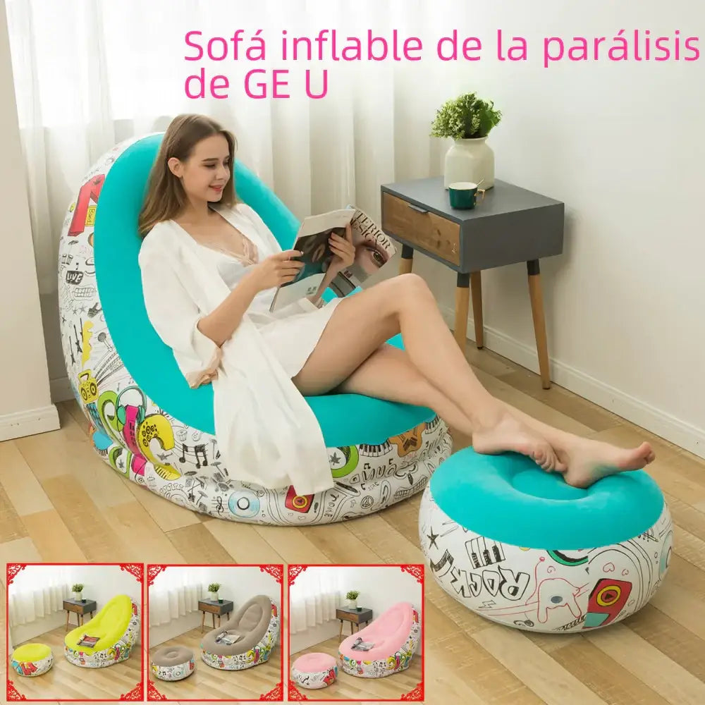 New Inflatable Graffiti Lazy Sofa with Ottoman