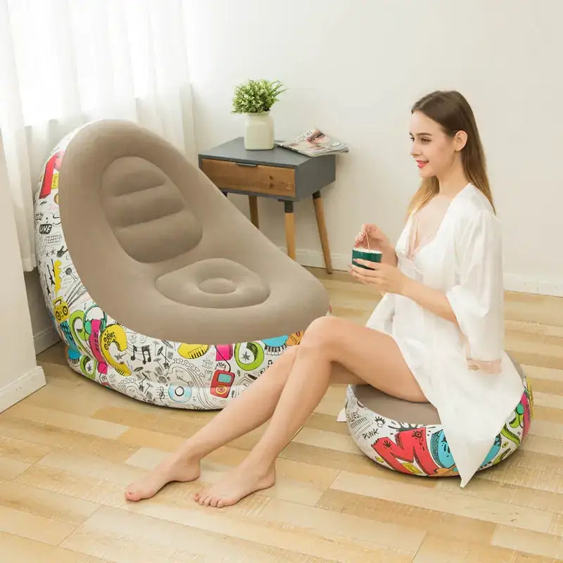 New Inflatable Graffiti Lazy Sofa with Ottoman