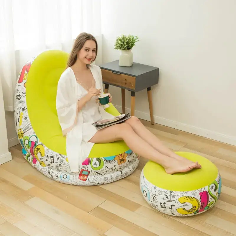 New Inflatable Graffiti Lazy Sofa with Ottoman