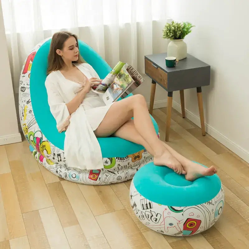 New Inflatable Graffiti Lazy Sofa with Ottoman