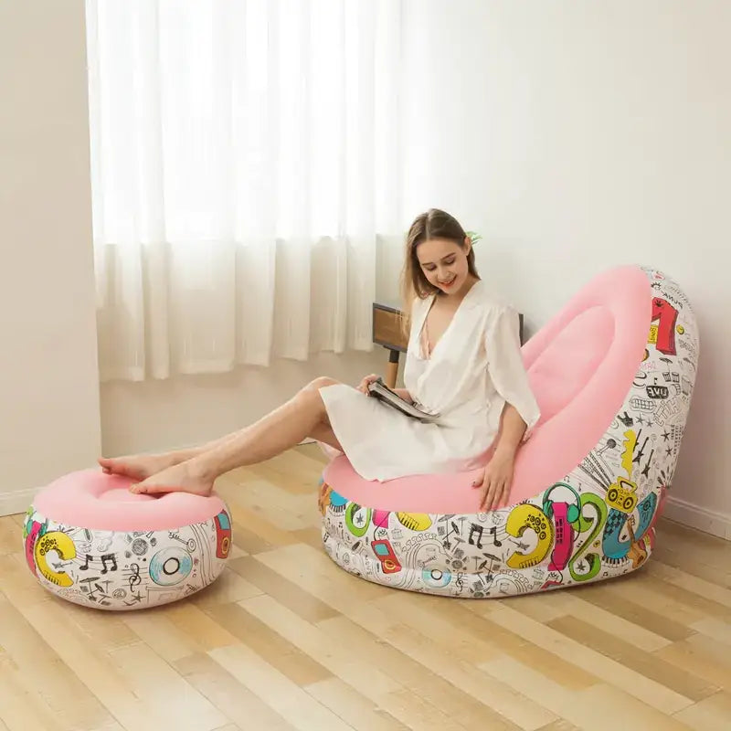 New Inflatable Graffiti Lazy Sofa with Ottoman