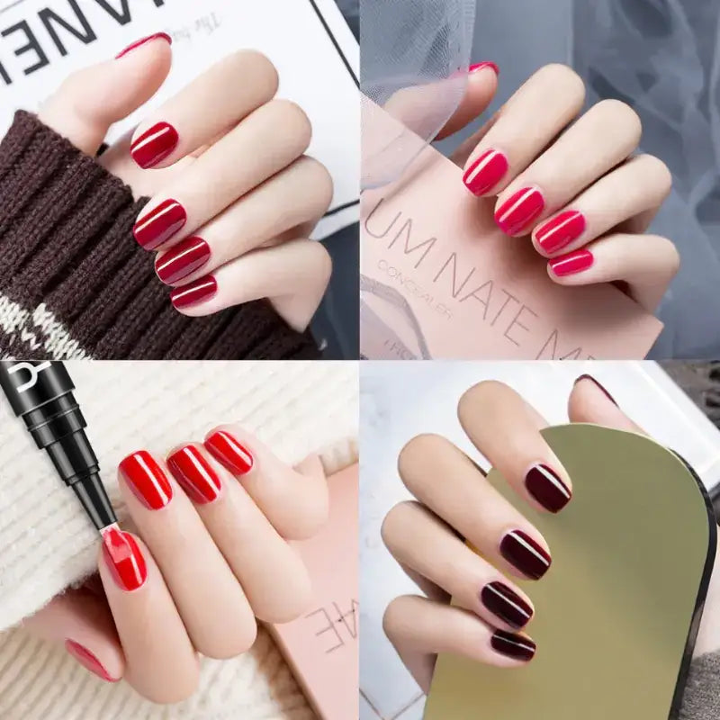 Red nail polish with a glossy finish, applied to neatly manicured nails.