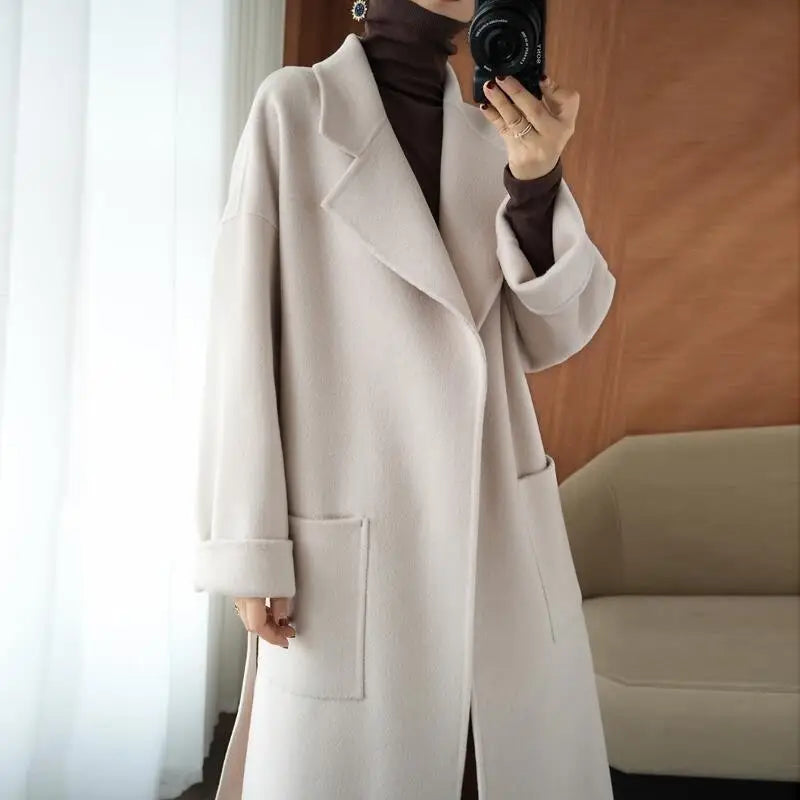 New Women's Double-Sided Cashmere Coat, Mid-Length