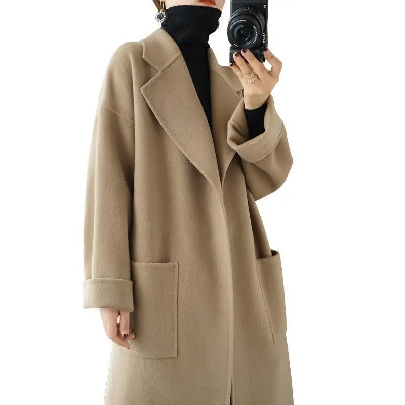New Women's Double-Sided Cashmere Coat, Mid-Length