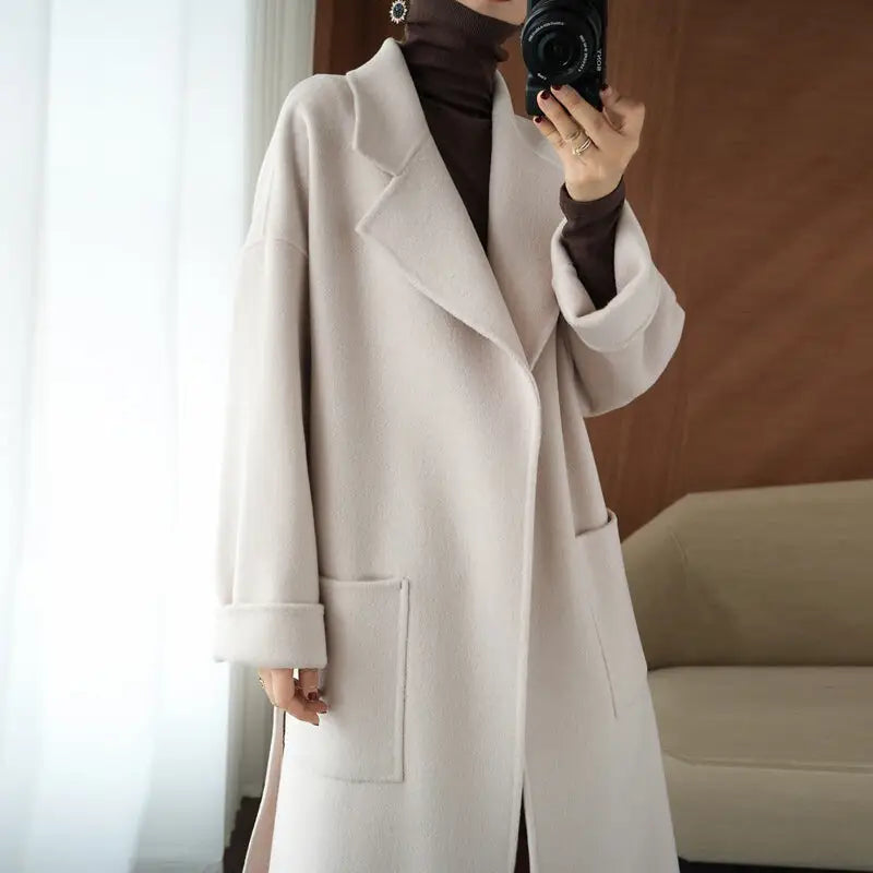 New Women's Double-Sided Cashmere Coat, Mid-Length