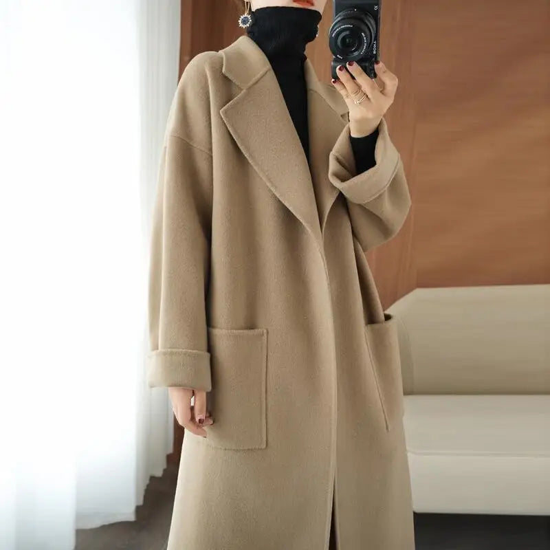 New Women's Double-Sided Cashmere Coat, Mid-Length