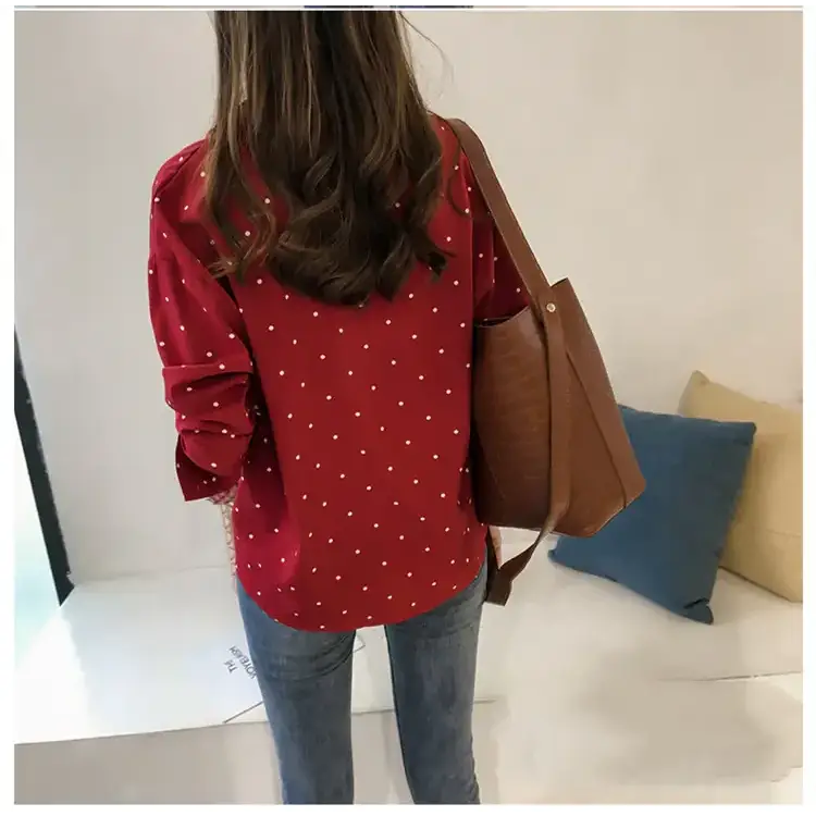 New Women's Polka Dot Chiffon Long Sleeve Shirt