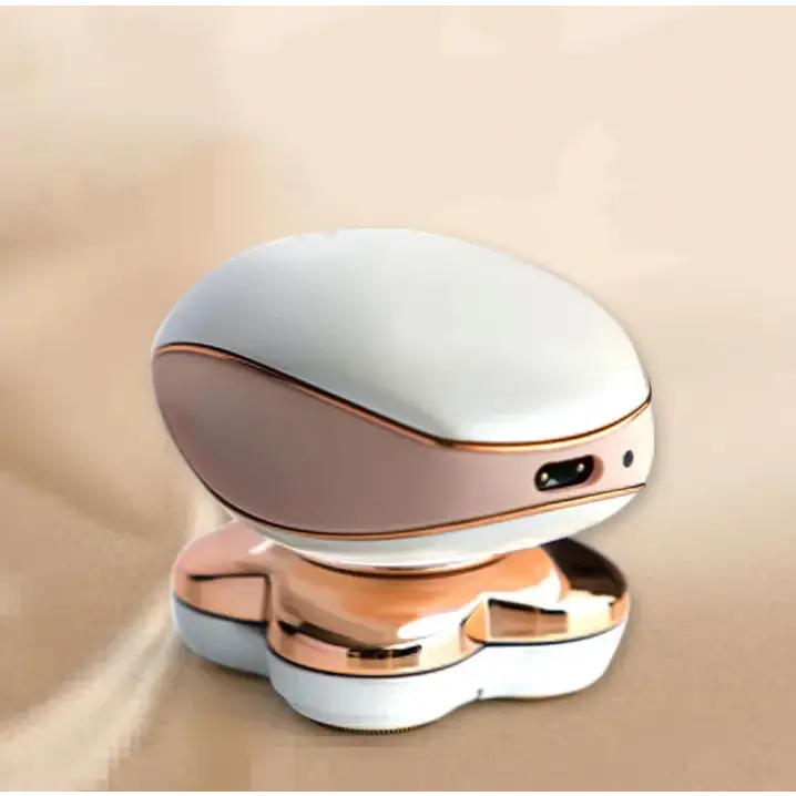 A sleek, two-toned electric razor with a white and rose gold finish.