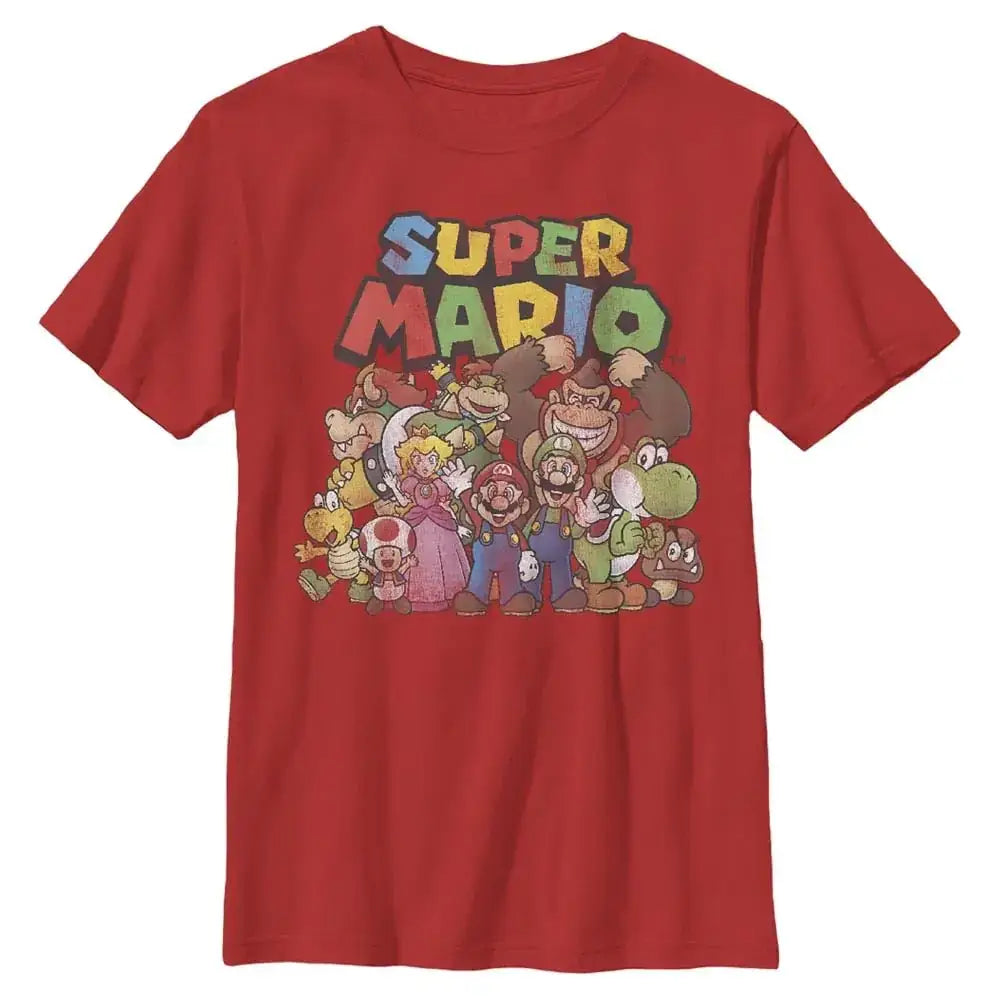 Nintendo Boys Super Mario Character Group Shot Graphic T-shirtsuper Mario ??????? ??? ?? ? ???Super T Shirt Red Medium