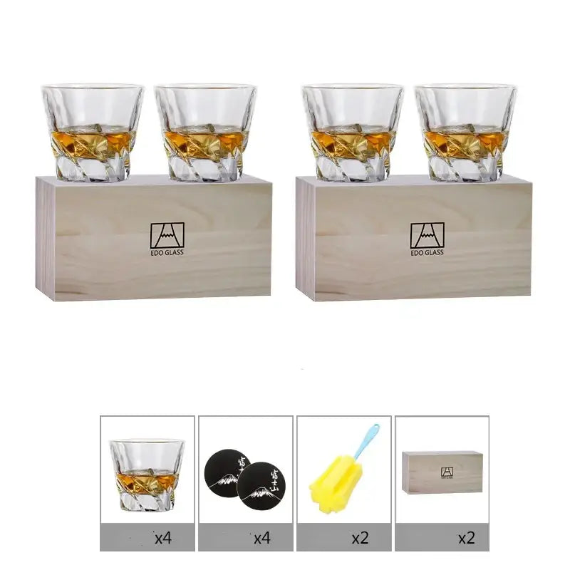 Nordic Style Crystal Whiskey Glass Set with Wooden Gift Box – Couples Edition