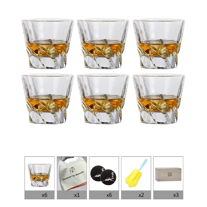 Nordic Style Crystal Whiskey Glass Set with Wooden Gift Box – Couples Edition