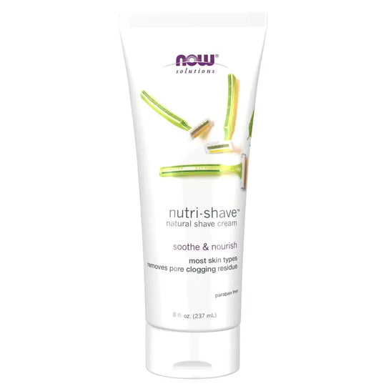 NOW Foods Solutions Nutri-Shave Shave Cream Removes Pore Clogging Residue Reduces Irritation 8-Ounce