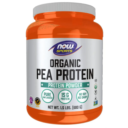 NOW Foods Sports Nutrition Certified Organic Pea Protein 15 Grams Unflavored Powder 1.5-Pound