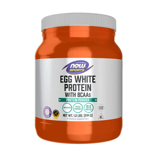 NOW Foods Sports Nutrition Egg White Protein 16 g With BCAAs Unflavored Powder 1.2-Pound